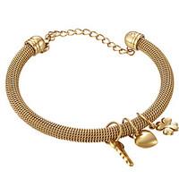 Heart Key Charms Stainless Steel Gold Plated Net Wire Bangle
