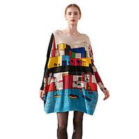 Hepswing Women Long Sleeve Batwing Casual Sweaters Fashion Spring Autumn Printed Graffiti Wool Loose Dresses Clothing