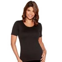 Heat Holders ladies plain cotton short sleeve crew neck warm thermal vest top - Black