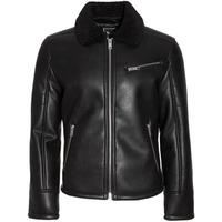 Hector Faux Leather Fur Lined Biker Jacket in Black