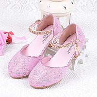 Heels Summer Comfort Light Up Shoes Glitter Casual Chunky Heel Sparkling Glitter Blue Pink Silver Other