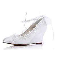 Heels Spring Summer Fall Comfort Fabric Wedding Party Evening Dress Wedge Heel Applique White