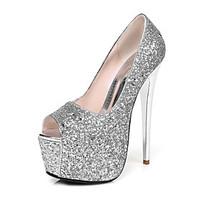 Heels Spring Summer Fall Winter Club Shoes Synthetic Wedding Party Evening Dress Stiletto Heel Sequin Silver Gold