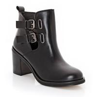 Heeled Leather Buckle Strap Boots