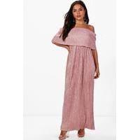 Helen Bardot Pleat Fabric Maxi Dress - rose