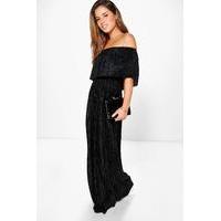 helen bardot pleat fabric maxi dress black