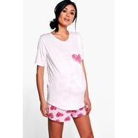 Heather Heart Printed PJ Set - white