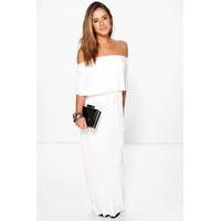 Helen Bardot Pleat Fabric Maxi Dress - white