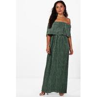 Helen Bardot Pleat Fabric Maxi Dress - khaki