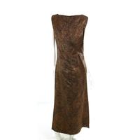 Heavily Gold Embellished Size 12 Vintage Chocolate Dress With Side Slits