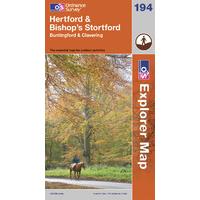 Hertford & Bishop\'s Stortford - OS Explorer Active Map Sheet Number 194