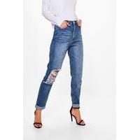 helene ripped knee mom jean mid blue