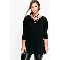 Helena Long Sleeve Knitted Lace Up Top - black