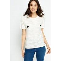 Heart Printed Dip Hem T-Shirt