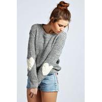 Heart Elbow Patch Jumper - grey