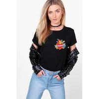 Heart Badge Oversized T-Shirt - black