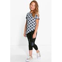 Heart Print Asymetric Hem Knitted Top - grey