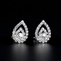 Heart Clip Earrings Jewelry Women Heart Wedding Party Daily Casual Rhinestone 2pcs Silver