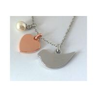 Heart Bird Pearl Multi-charm Necklace