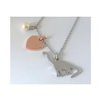 heart dinosaur pearl multi charm necklace