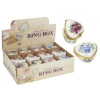 Heart Shape Ceramic Decorated Ring Box With Hinged Lid