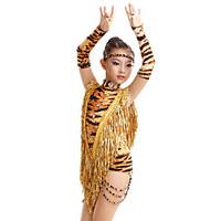 High-quality Milk Fiber with Tassels and Animal Print Latin Dance Dresses for Children\'s Performance (More Colors) Kids Dance Costumes