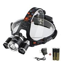 High Power 3 Pcs CREE XM-L2 T6 LED Headlamp 6000 Lumens Fixed Focus Waterproof Rechargeable Battery Headlight Fishing/Working/Cycling/Military use