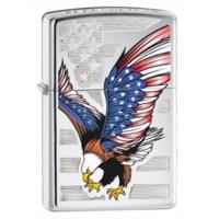 High Polish Chrome Eagle Flag Zippo Lighter