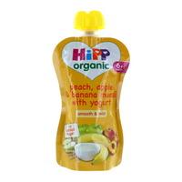 hipp 6 month organic peach apple banana muesli with yogurt pouch