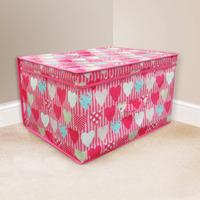 High Quality Folding Pink Hearts Kids Room Tidy Toy Storage Box With Lid