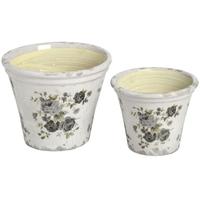 hill interiors blue and white floral ceramic planters set of two