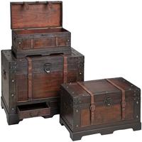 Hill Interiors Flat Topped Antique Effect Trunks with Straps (Set of 3)