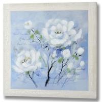 Hill Interiors White Roses on Blue Hand Painted Canvas