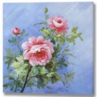 hill interiors pink roses on blue hand painted canvas