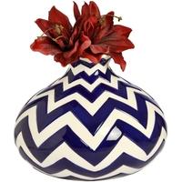 Hill Interiors Bulbous White and Navy Chevron Pattern Vase