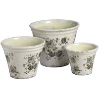 Hill Interiors Green Floral Ceramic Planters (Set of Three)