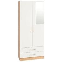 Hilton 2 Door Wardrobe and 2 Drawers and Mirror Oak and White Front