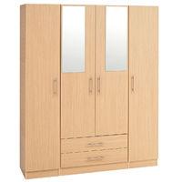 Hilton 4 Door Wardrobe and 2 Drawers and 2 Mirrors Beech