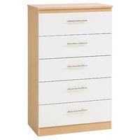 hilton 5 draw jumbo chest oak and white front