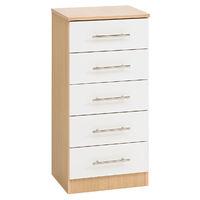 hilton 5 drawer chest oak and white front