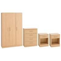 Hilton 3 Door Wardrobe, 4 Drawer Jumbo Chest and 2x 1 Drawer Bedside Set Walnut