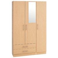 Hilton 3 Door Wardrobe and 2 Drawers and Mirror Beech