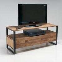 hiba solid joined walnut and steel tv unit