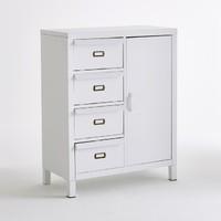 Hiba Matte White Sideboard with 1 Door and 4 Filing Cabinet Drawers