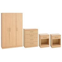 Hilton 3 Door Wardrobe, 4 Drawer Jumbo Chest and 2x 1 Drawer Bedside Set Beech