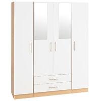 Hilton 4 Door Wardrobe and 2 Drawers and 2 Mirrors Oak and White Front