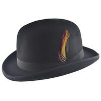 High Quality Hard Top 100% Wool Bowler Hat WITH Feather - Satin Lined - Sizes S to XL (SMALL, BLACK)