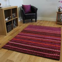 High End Dense Pile Red Wine Striped Soft Wool Rug Cavoni 80x150cm