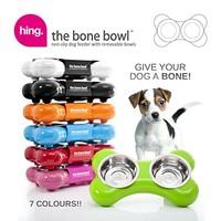 Hing Designs The Bone Bowl with Non Slip Rubber Feet and Dishwasher Safe Removable Stainless Steel Bowls, Blue