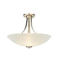 hilton 3 light antique brass and glass semi flush ceiling light